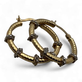 Pair Of Sterling Gold Tone Hoop Earrings