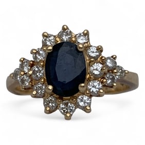 14k Yellow Gold, Diamond And Sapphire Ring