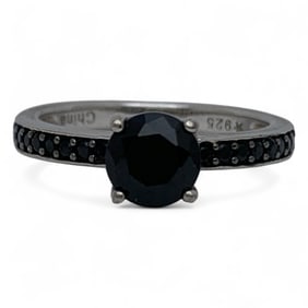 Sterling Silver Ring W Black Stones