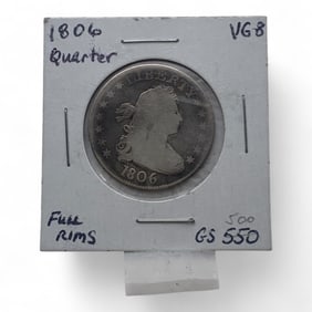 1806 Draped Bust Silver Quarter, V G - Full Rims