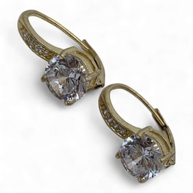 Pair Of Sterling Gold Tone Earrings W Clear Stones