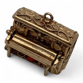 14k Gold Piano Charm With Coral Bead