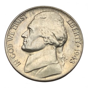 1943 D Silver Jefferson War Nickel, Gem B U