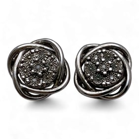 Pair Of Sterling Silver & Diamond Earrings