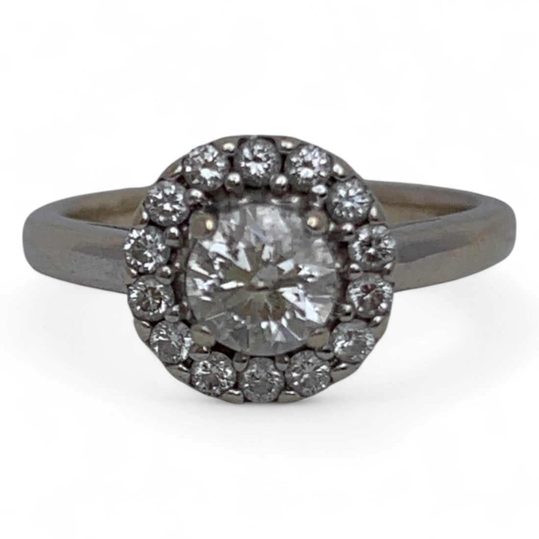 14k White Gold And Diamond Ring: Marked 14k. 2.2 Dwt. Size 5.