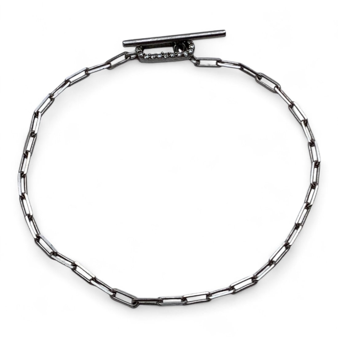 Silver Bracelet With Clear Stones: Tests Silver - 7" Long - 1.6 Grams