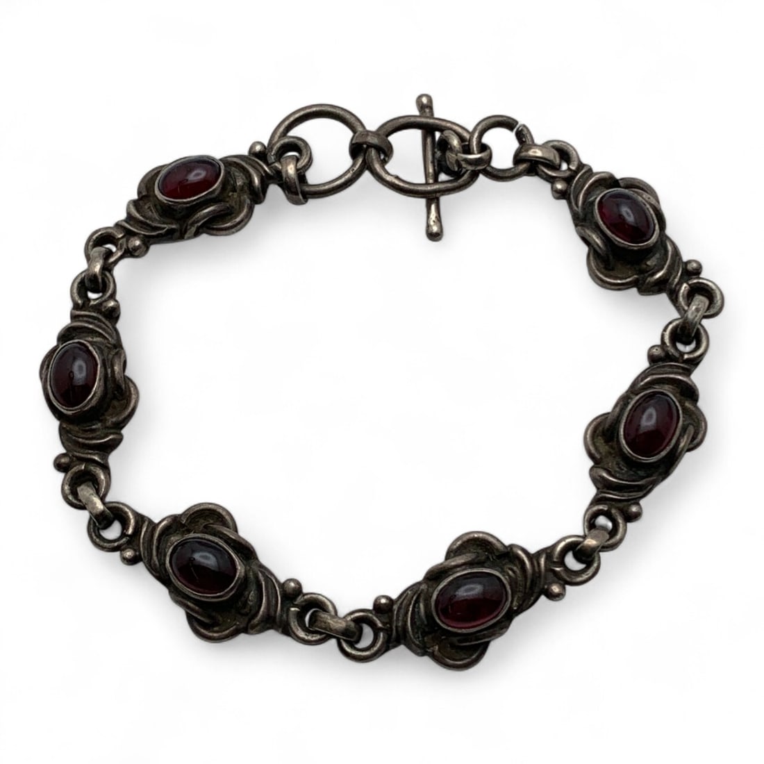 Silver Bracelet With Purple Stones: Tests Silver - 7 7/8" Long - 16.6 Grams