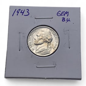 1943 Silver Jefferson War Nickel, Gem B U