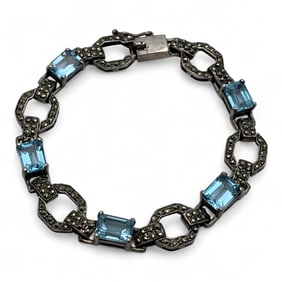 Sterling Marcasite & Blue Stone Bracelet