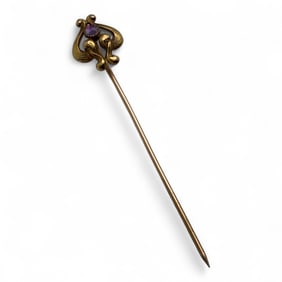 14k Gold Stick Pin With Purple Stone