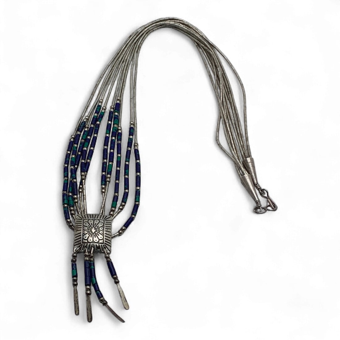 Sterling Silver Necklace W Blue & Green Stones: Marked Sterling - 20 1/8" Long - 15.8 Grams