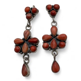 Sterling Silver Earrings With Red/orange Stones