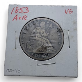 1853 Seated Liberty Silver Half Dollar, V G