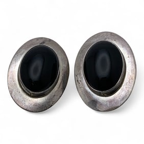 Sterling Silver & Black Stone Earrings