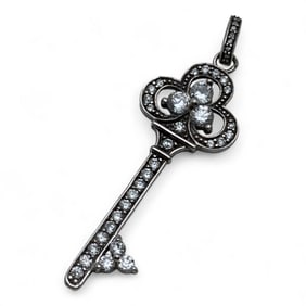Sterling Silver Key Pendant With Clear Stones