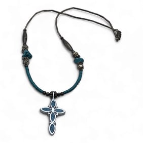 Silver & Turquoise Pendant Cross Necklace