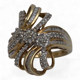 10k Yellow Gold And Diamond Cluster Ring