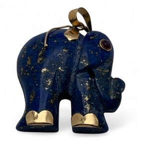 Silver & Carved Lapis Elephant Pendant