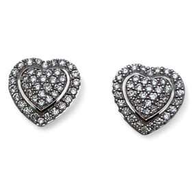 14k White Gold And Diamond Heart Earrings