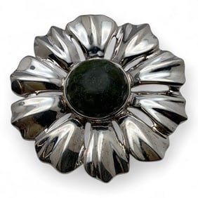 Sterling Silver Brooch/ Pendant With Green Stone