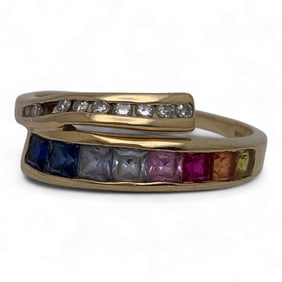 10k Gold Ring With Colored Stones & Diamonds