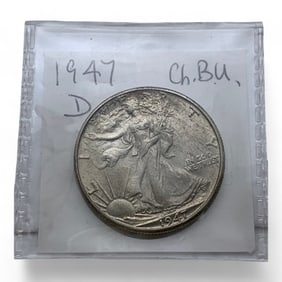 1947 D Walking Liberty Silver Half Dollar, Ch B U