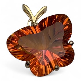 Sterling Silver Gold Tone Pendant W Orange Stone