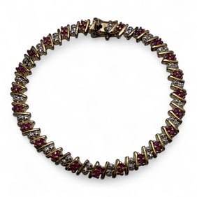 Sterling Silver Gold Tone Bracelet With Rubies
