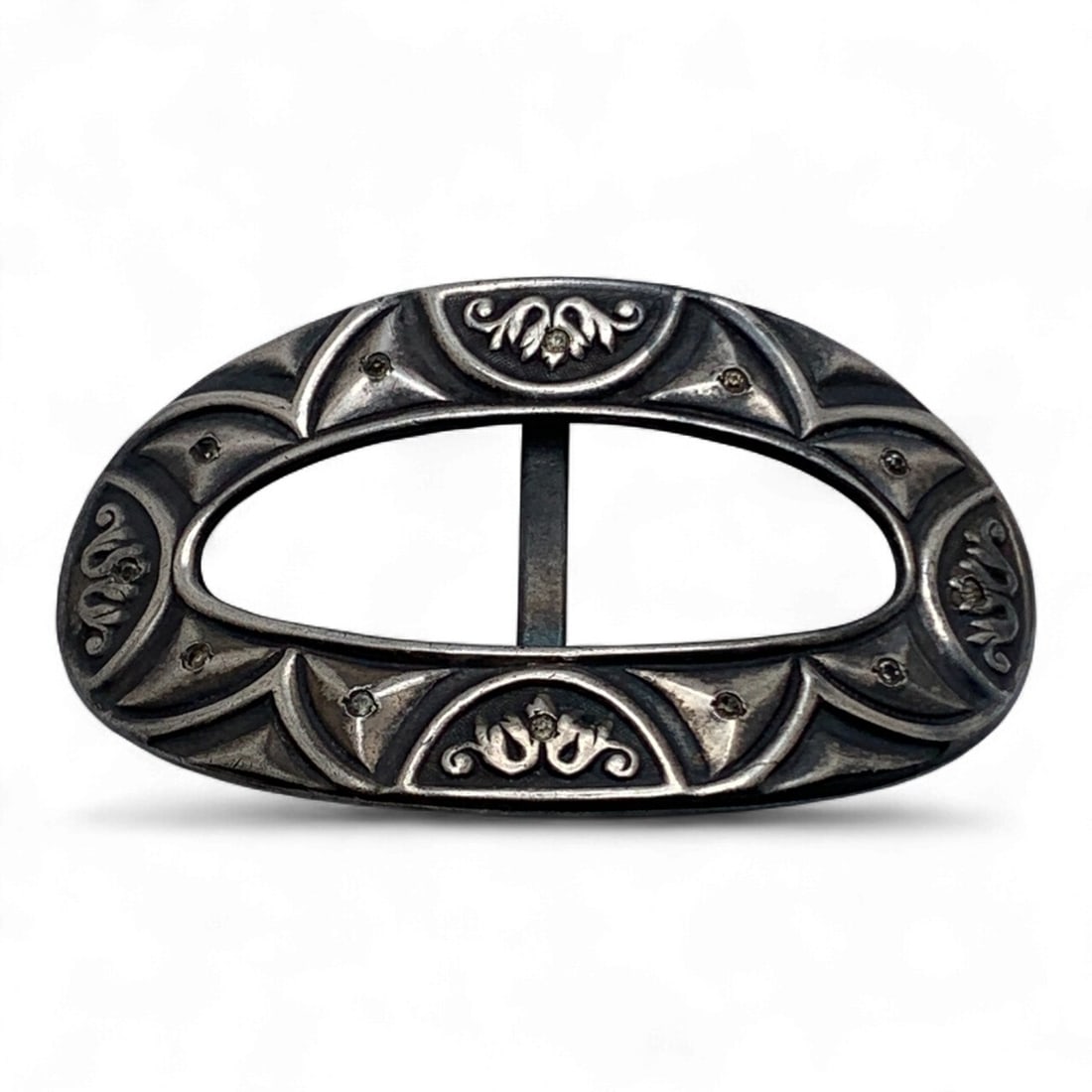 Silver Buckle With Stones: Tests Silver - 2 5/8" Long - 15.3 Grams