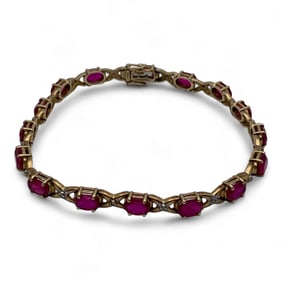 10k Yellow Gold, Diamond & Ruby Bracelet