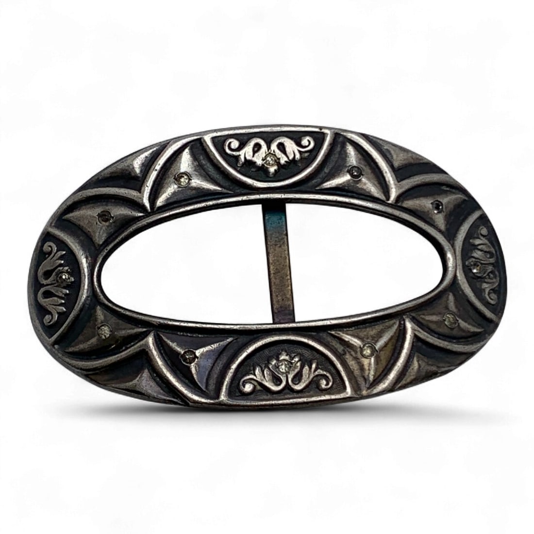 Silver Buckle With Stones: Tests Silver - 2 5/8" Long - 15.3 Grams