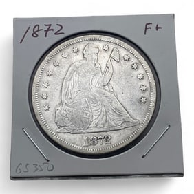 1872 Seated Liberty Silver Dollar, F+
