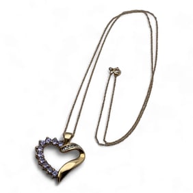 10k Gold Diamond Tanzanite Heart Pendant Necklace