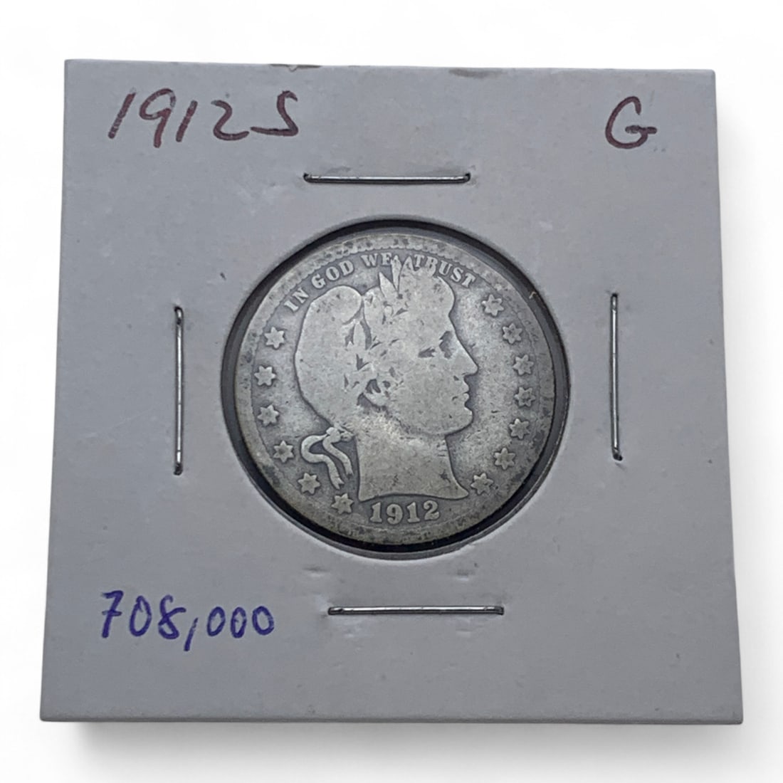 1912 S Barber Silver Quarter, Gd (1 of 3)