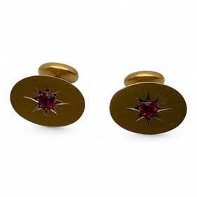 10k Gold And Pink Sapphire Cuff Links