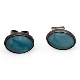 Pair Of Silver & Larimar Earrings