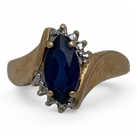 10k Gold Diamond And Sapphire Ring