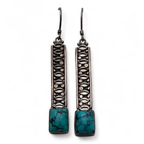 Pair Of Sterling Silver & Turquoise Earrings