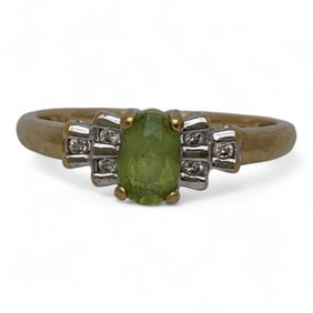 10k Gold, Diamond And Greet Stone Ring