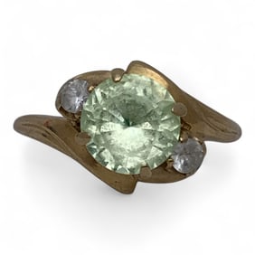 14k Gold Ring With Green And Clear Stones