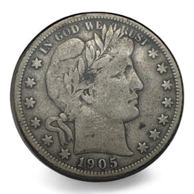1905 S Barber Silver Half Dollar, F