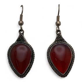 Pair Of Sterling Silver & Carnelian Earrings