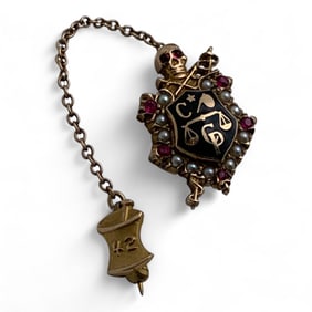 10k Gold, Ruby & Pearl Fraternity Pin