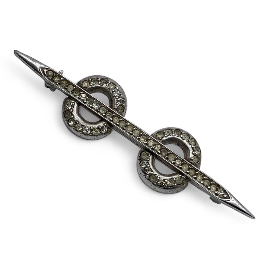 Sterling Silver & Clear Rhinestone Bar Pin: Marked Sterling - 2 1/2" Long - 6.8 Grams