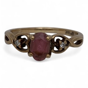 10k Gold, Diamond And Pink Stone Ring