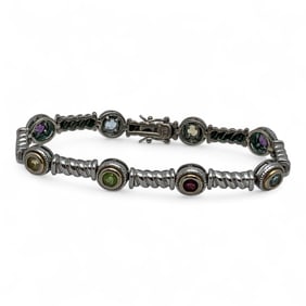 Sterling Silver Bracelet With Colored Stones