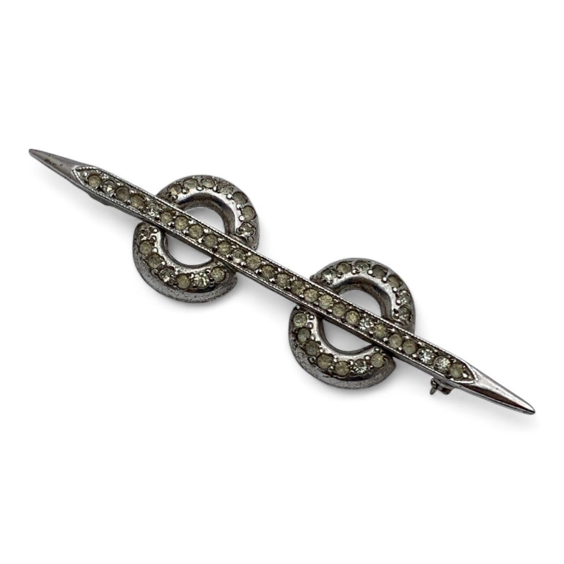 Sterling Silver & Clear Rhinestone Bar Pin: Marked Sterling - 2 1/2" Long - 6.7 Grams