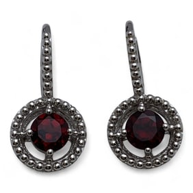 Pair Of Sterling Silver & Red Stone Earrings