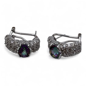 Pair Of Sterling Silver & Rainbow Stone Earrings