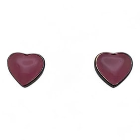 Pair Of Sterling & Pink Stone Heart Earrings